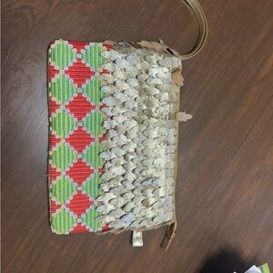 Elegant Gold and Red Beaded Clutch